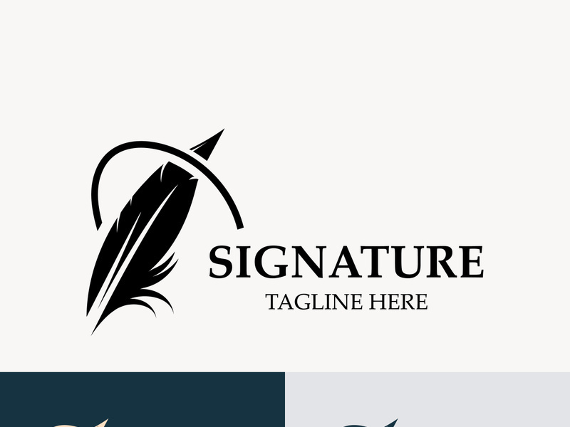 Feather and signature logo design minimalist business symbol sign template illustration