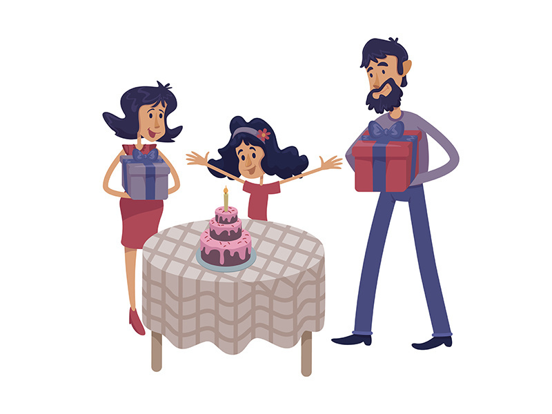 Family celebrate child birthday flat cartoon vector illustration