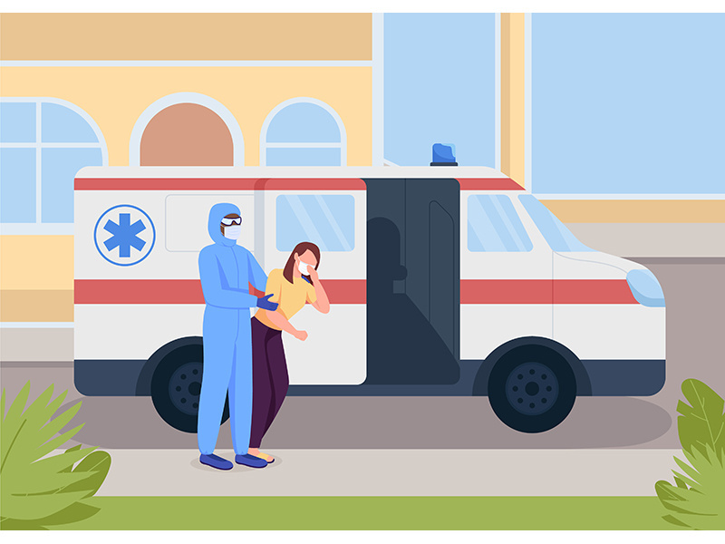 Emergency medical service flat color vector illustration