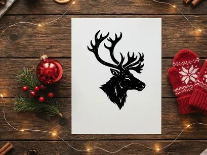Stylized reindeer head silhouette for Christmas holiday decor