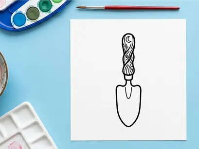 Hand-drawn Halloween witch spoon illustration. Black and white vector cartoon kitchen witch on wooden spoon for festive cooking.
