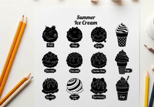 Summer ice cream silhouette illustrations