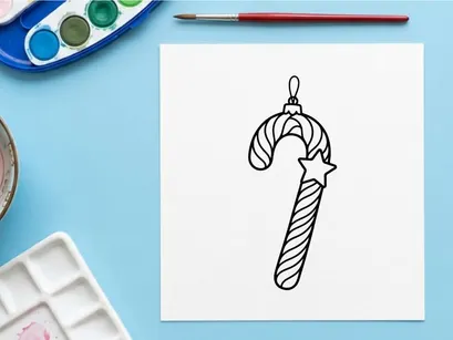 Weihnachts-Lutscher-Ornament-Linienkunst-Illustration für Weihnachtsausmalseite-Design.