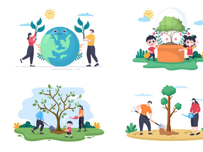 14 Planting Trees Gardening, Farming and Agriculture Illustration