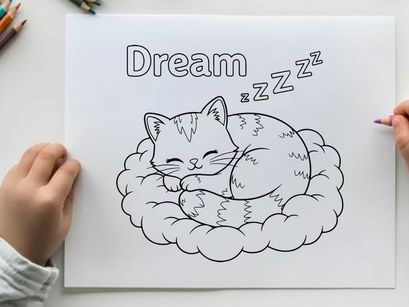 Sleeping kitten dream cloud vector illustration flat design