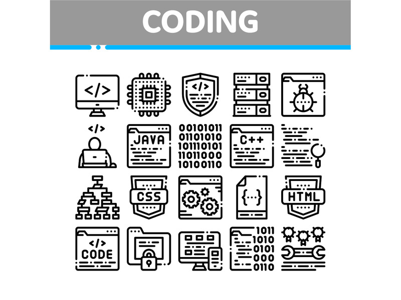 Coding System Vector Thin Line Icons Set