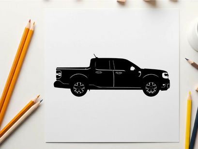 Silhouette of a black pickup truck on a white background