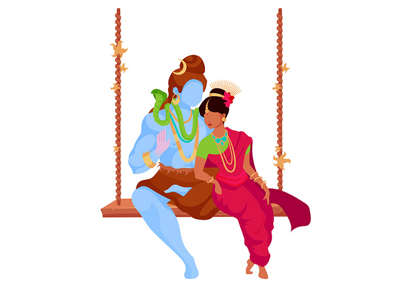 Shiva and Parvati flat color vector faceless characters