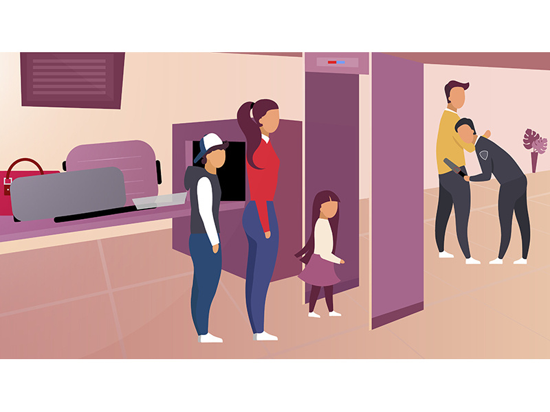 Security control in airport vector illustration