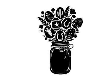 Silhouette of bouquet in a mason jar with flowers preview picture