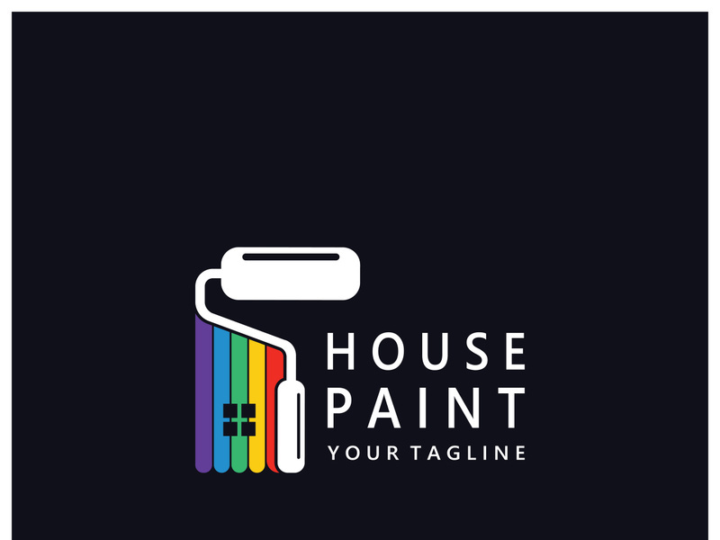 logo icon illustration house paint with a blend of brushes and rollers for house wall paint design, minimalist house, painting, interior, building, property business, wallpaper, vector concept