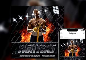 Free Flame Rusted UFC Fight Night Instagram Post Template