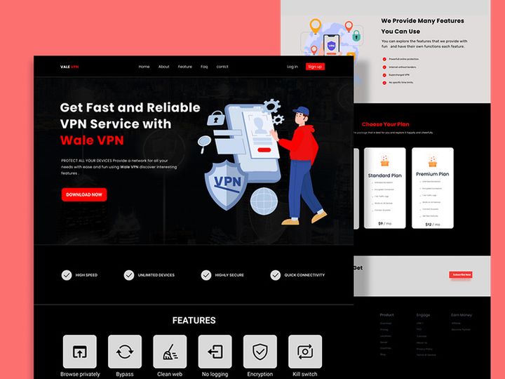 VPN UI/UX Landing Page Design