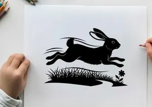 Silhouette of a rabbit running through grassy field silhouette