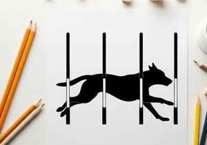 Dog silhouette jumping over hurdles in athletic silhouette