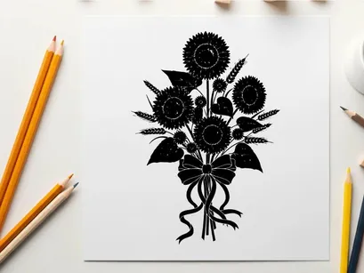 Silhouette of a bouquet of flowers with bow