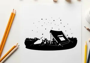 Silhouette of people camping outdoors at night