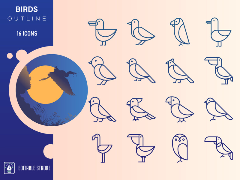 Birds Outline Icon Set