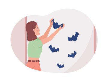 Decorating wall with flying bats 2D vector isolated illustration preview picture