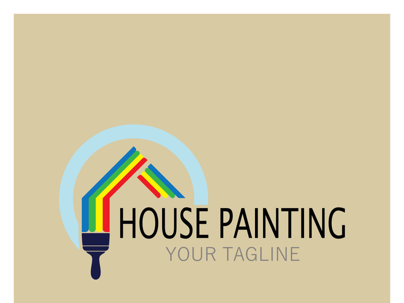 logo icon illustration house paint with a blend of brushes and rollers for house wall paint design, minimalist house, painting, interior, building, property business, wallpaper, vector concept
