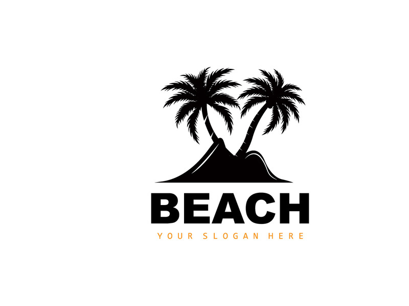 Coconut Tree Logo With Beach Atmosphere, Beach Plant Vector, Sunset View Design