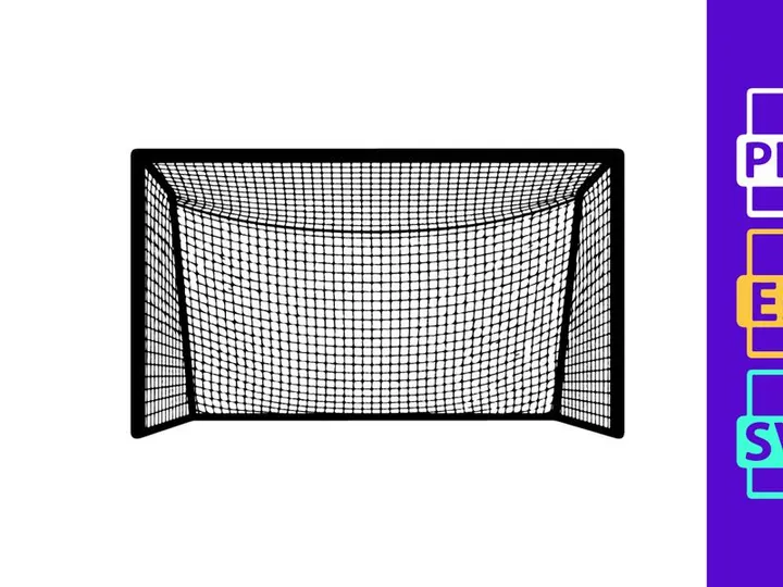 Soccer goal net illustration with black outline and white background