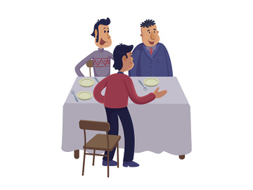 Group of men at table flat cartoon vector illustration preview picture