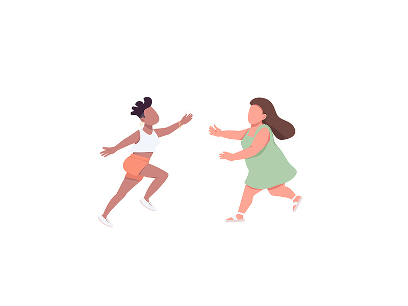 Woman run to hug flat color vector faceless characters
