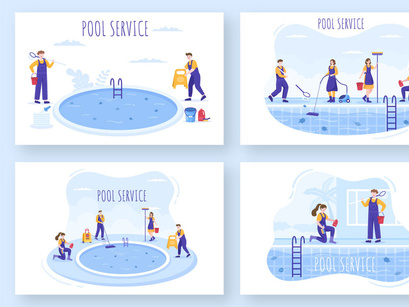 12 Pool Service Worker Illustration
