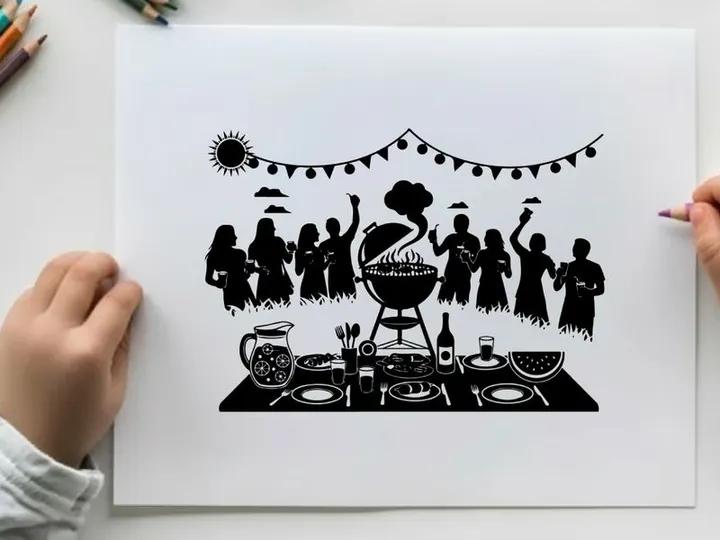 Summer BBQ Party Silhouettes Vector Illustration