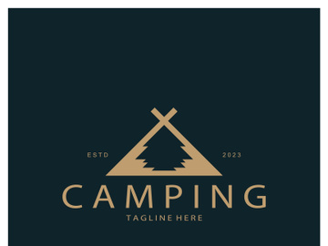 vintage and retro tent logo, camping. With tent, tree and bonfire sign. adventurers, scouts, climbers, camping equipment center preview picture