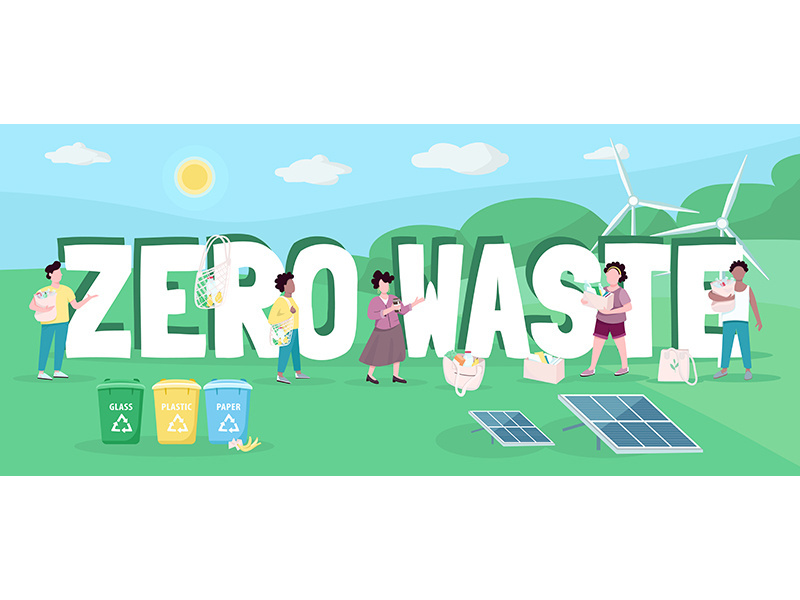 Zero waste word concepts flat color vector banner