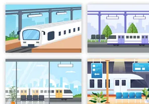 18 Train Station Flat Design Illustration