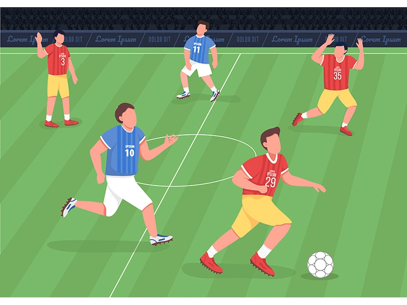 Football match flat color vector illustration