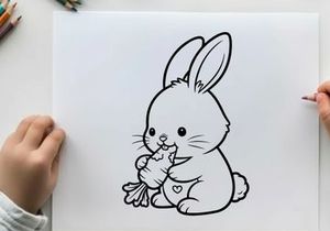 Cute baby bunny holding carrot vector illustration
