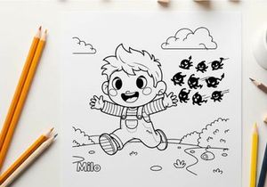 Cute boy celebrating with flying bats vector illustration