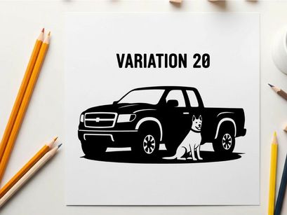 Silhouette of a pickup truck with a dog silhouette