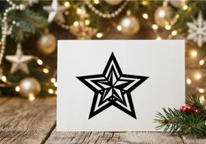 Black and white star icon, geometric five pointed star shape isolated on white background