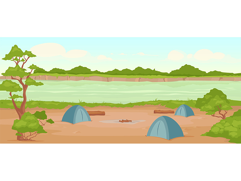 Campground flat color vector illustration