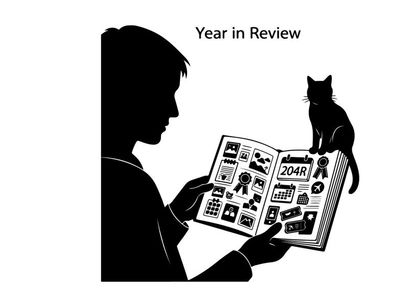 Silhouette of a person reading a newspaper with a cat on their lap