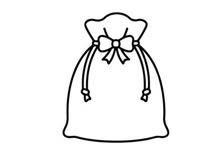 Weihnachtsgeschenk-Sack-Symbol. Weihnachtsmann-Präsentbeutel mit Schleifenband-Linienillustration.