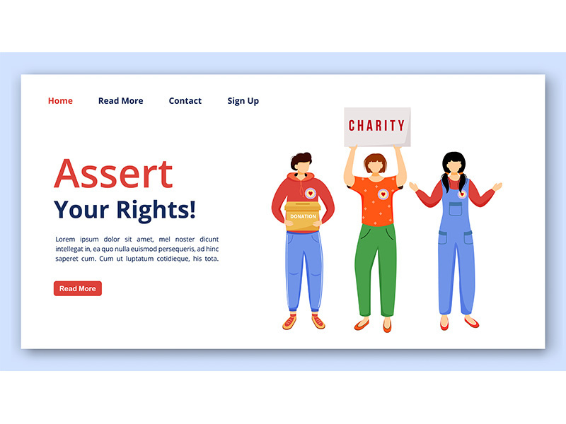 Assert your rights landing page vector template