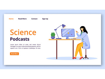 Science podcasts landing page vector template preview picture