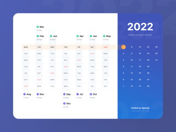 One Page Calendar UI for 2022 preview picture