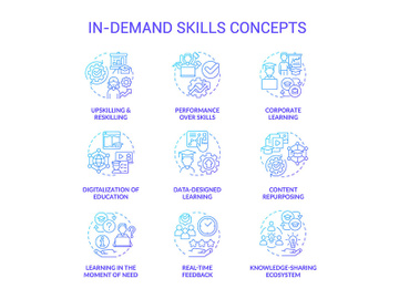 In demand skills blue gradient concept icons set preview picture