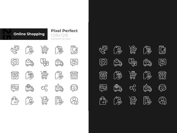 Online shopping pixel perfect linear icons set preview picture