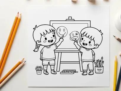 Children playing with moon balloons vector illustration flat design