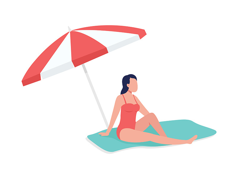 Sunbathing under sun umbrella semi flat color vector character