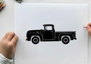 Vintage pickup truck silhouette against white background