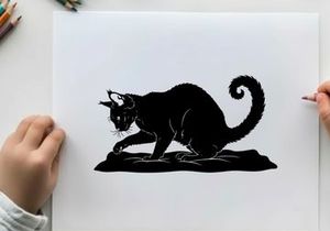 Silhouette of a mythical creature with cat like features and horns